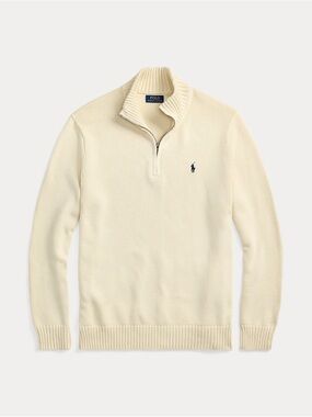 Polo Ralph Lauren Men’s Andover Cream Quarter-Zip Jumper Pullover Sweater Large